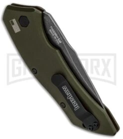 Kershaw Launch 1 Olive Green Aluminum Automatic Knife - Blackwash Plain -Deals Blade Master Store Kershaw Launch 1 Automatic Olive Green Aluminum BlackWash 7100OLBW BHQ 91250 jr side large