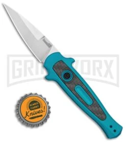 Kershaw Launch 12 Teal Aluminum Mini Stiletto Automatic Knife - Stonewash Plain -Deals Blade Master Store Kershaw Launch 12 CA Legal Stiletto Auto Teal SW KER7125TEALSW BHQ 115102 jr bottlecap large