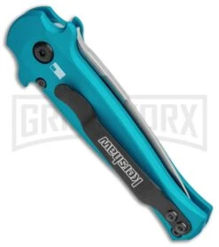 Kershaw Launch 12 Teal Aluminum Mini Stiletto Automatic Knife - Stonewash Plain -Deals Blade Master Store Kershaw Launch 12 CA Legal Stiletto Auto Teal SW KER7125TEALSW BHQ 115102 jr side large