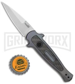 Kershaw Launch 12 Gray Aluminum Mini Stiletto Automatic Knife - Stonewash Plain -Deals Blade Master Store Kershaw Launch 12 Mini Stiletto Auto Gray CF SW KER7125GRY BHQ 114043 jr bottlecap large