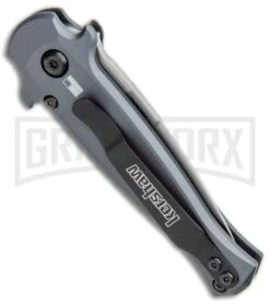 Kershaw Launch 12 Gray Aluminum Mini Stiletto Automatic Knife - Stonewash Plain -Deals Blade Master Store Kershaw Launch 12 Mini Stiletto Auto Gray CF SW KER7125GRY BHQ 114043 jr side large