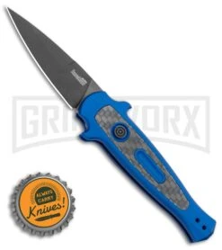 Kershaw Launch 12 Blue Aluminum/CF Mini Stiletto Automatic Knife - Black Plain -Deals Blade Master Store Kershaw Launch 12 Mini Stiletto Automatic Knife Blue 2.5 Black 7125BLUBLK BHQ 117960 LS Spine large