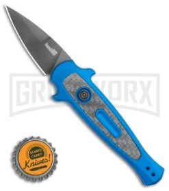 Kershaw Launch 12 CA Legal Blue Mini Stiletto Automatic Knife - Black Plain -Deals Blade Master Store Kershaw Launch 12 Mini Stiletto Automatic Knife Blue 2.5 Black 7130BLUBLK BHQ 117930 LS Bottlecap large