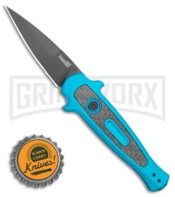 Kershaw Launch 12 Teal Aluminum Mini Stiletto Automatic Knife - Black Plain -Deals Blade Master Store Kershaw Launch 12 Mini Stiletto Automatic Knife Teal 2.5 Black KER7125TEALBLK BHQ 116323 LS Bottlecap large