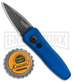 Kershaw Launch 4 Damascus Automatic Knife Blue CA Legal - Plain -Deals Blade Master Store Kershaw Launch 4 CA Legal Auto Blue Damascus 7500BLUDAM BHQ 91856 jr bottlecap large