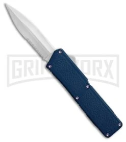 Lightning Blue D/A OTF Automatic Knife - Satin Dagger Serr 4TH18