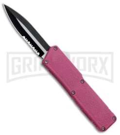 Lightning Pink D/A OTF Automatic Knife - Two-Tone Dagger Serrated