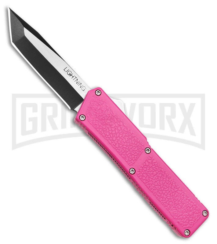 Lightning D/A OTF Automatic Knife Pink Tanto - Two Tone Plain 1 Lightning D/A OTF Automatic Knife Pink Tanto - Two Tone Plain