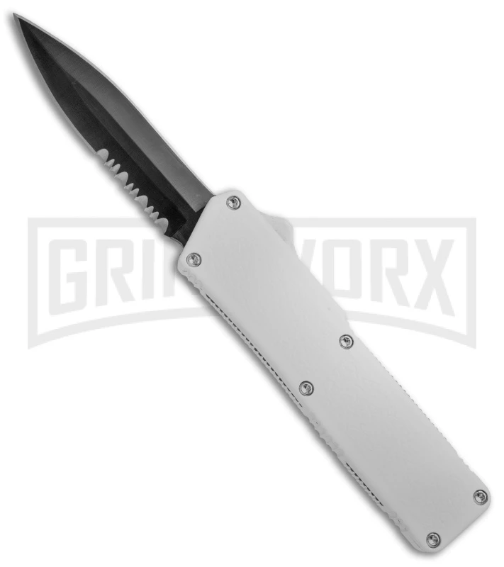 Lightning White D/A OTF Automatic Knife - Black Dagger Serr 4TH18 1 Lightning White D/A OTF Automatic Knife - Black Dagger Serr 4TH18