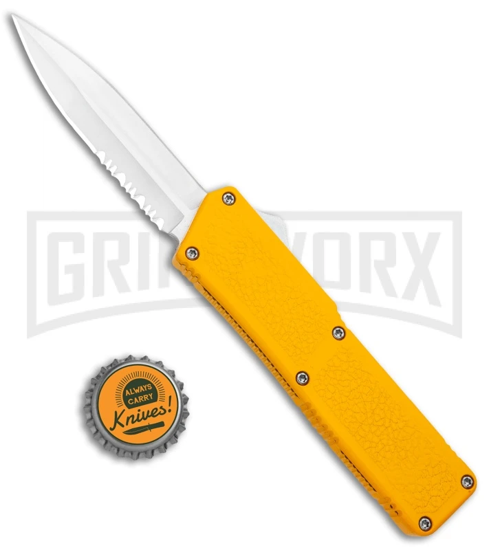 Lightning Yellow D/A OTF Automatic Knife - Satin Dagger Serr 4 Lightning Yellow D/A OTF Automatic Knife - Satin Dagger Serr - Image 4
