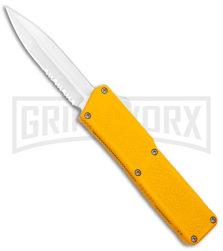 Lightning Yellow D/A OTF Automatic Knife - Satin Dagger Serr 1 Lightning Yellow D/A OTF Automatic Knife - Satin Dagger Serr