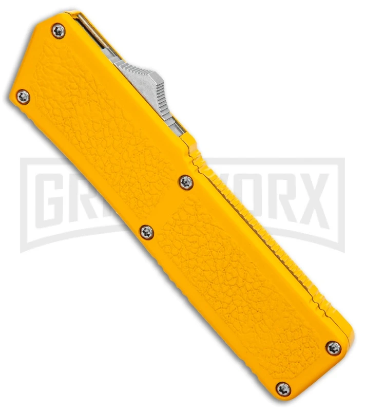 Lightning Yellow D/A OTF Automatic Knife - Satin Dagger Serr 2 Lightning Yellow D/A OTF Automatic Knife - Satin Dagger Serr - Image 2