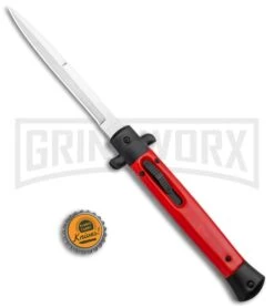 Mago 11" Bayonet Italian Stiletto OTF Knife Red W/Black Bolster - Satin Plain -Deals Blade Master Store Mago 11in Red Bayo Italian Stiletto OTF Auto Satin GX 36139 jr bottlecap large