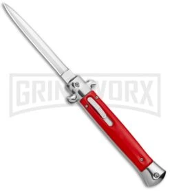 Mago 11" Dagger Italian Stiletto OTF Knife Red W/Polished Bolster - Satin Plain