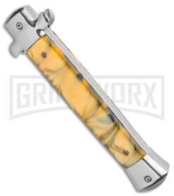 Mago 11" Yellow Acrylic Stiletto OTF Automatic Knife - Satin Bayo W/o Clip -Deals Blade Master Store Mago 11in Yellow Acrylic Stiletto OTF Auto Satin Bayo without Clip GX 38911 jr side large