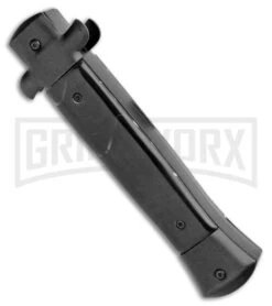 Mago 9" Black Marble Italian Stiletto OTF Automatic Knife - Satin Plain -Deals Blade Master Store Mago 9in Black Marble Italian Stiletto OTF Black Bolsters Bayo Satin GX 33929 jr side large