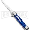 Mago 9" Blue Marble Italian Stiletto OTF Automatic Knife - Satin Plain