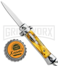 Mago 4.75" Mini Stiletto OTF Automatic Knife - Yellow Marble -Deals Blade Master Store Mago Mini OTF Stiletto Yellow GX 34273 jr bottlecap large