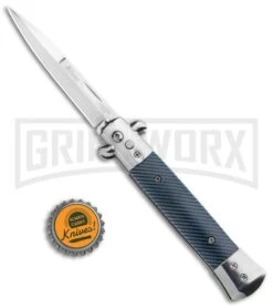 Milano 9" Stiletto Simulated Carbon Fiber Automatic Knife - Bayonet -Deals Blade Master Store Milano 9in Simulated CF Bayo Satin GS8MBK GX 34135 jr bottlecap large