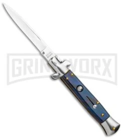 Milano Italian Style Stiletto Blue Automatic Knife - Bayonet