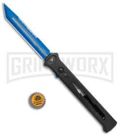 Paragon Estiletto Black Bolt Automatic OTF Knife - Blue Tanto -Deals Blade Master Store Paragon Estiletto Tanto OTF Auto Black Lightning Bolt Blue Serr EST T LB B CBLU BHQ 103600 jr bottlecap large