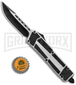 Rumble Silver D/A OTF Automatic Knife - S/E Drop Point Two Tone Plain -Deals Blade Master Store Rumble Silver DA OTF Auto DP TT GX 36940 jr bottlecap large