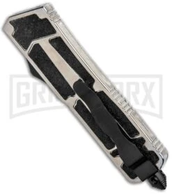 Rumble Silver D/A OTF Automatic Knife - S/E Drop Point Two Tone Plain -Deals Blade Master Store Rumble Silver DA OTF Auto DP TT GX 36940 jr side large