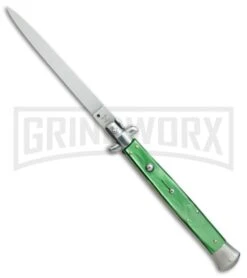 SKM 13" Italian Stiletto Green Pearlex Automatic Knife - Flat Grind