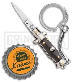 SKM 2.75" Italian Stilletto Keychain Brown Automatic Knife -Deals Blade Master Store SKM 2.75in Keychain Stiletto Auto Brown Satin Flat BHQ 51053 jr bottlecap large