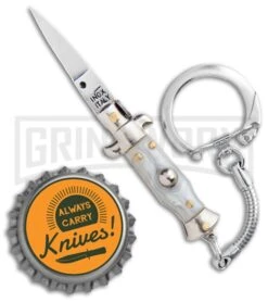 SKM 2.75" Italian Stiletto Keychain Gray Automatic Knife -Deals Blade Master Store SKM 2.75in Keychain Stiletto Auto Gray Satin Flat BHQ 51051 jr bottlecap large