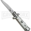 SKM 4.5" Italian Mini Stiletto White Pearlex Automatic Knife - Clip Point