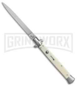SKM/AB 13" Italian Stiletto Sim Ivory Automatic Knife - Flat Grind