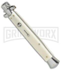 SKM/AB 13" Italian Stiletto Sim Ivory Automatic Knife - Flat Grind -Deals Blade Master Store SKM AB 13in italian stiletto sim ivory flat grind BP 22696 er spine large