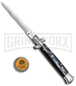 SKM/AB 9" Sim Horn Automatic Stiletto Knife - Satin Kris -Deals Blade Master Store SKM AB 9in Italian Stiletto Sim Horn Kriss BP 2662 jr bottlecap large