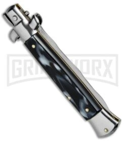 SKM/AB 9" Sim Horn Automatic Stiletto Knife - Satin Kris -Deals Blade Master Store SKM AB 9in Italian Stiletto Sim Horn Kriss BP 2662 jr side large