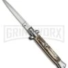 SKM/AB 9" Stag Horn Italian Stiletto Automatic Knife - Satin Spear Point
