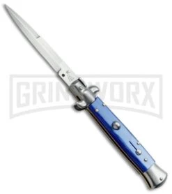 SKM/AB 9" Italian Stiletto Dark Blue Automatic Knife - Satin Bayonet