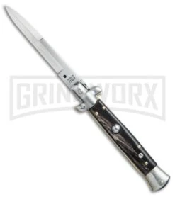 SKM 9" Italian Stiletto Dark Horn Automatic Knife - Bayonet