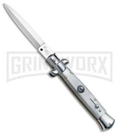 SKM/AB 8" Italian Stiletto Gray Pearlex Automatic Knife - Dagger Satin