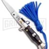 Italian Stiletto Black Automatic Knife Blue Keychain - Flat Grind