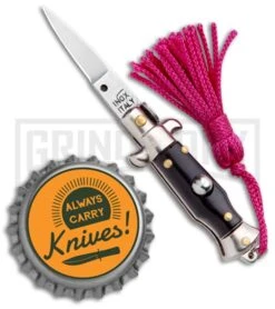 Italian Stiletto Black Automatic Knife Pink Keychain - Flat Grind 7 Italian Stiletto Black Automatic Knife Pink Keychain - Flat Grind -Deals Blade Master Store SKM Italian Stiletto Keychain Auto Black Pink Satin BHQ 102936 jr bottlecap large