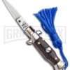 Italian Stiletto Brown Automatic Knife Blue Keychain - Flat Grind