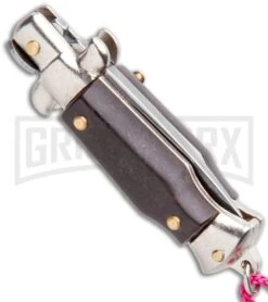 Italian Stiletto Brown Automatic Knife Pink Keychain - Flat Grind 6 Italian Stiletto Brown Automatic Knife Pink Keychain - Flat Grind -Deals Blade Master Store SKM Italian Stiletto Keychain Auto Brown Pink Satin BHQ 102937 jr side large