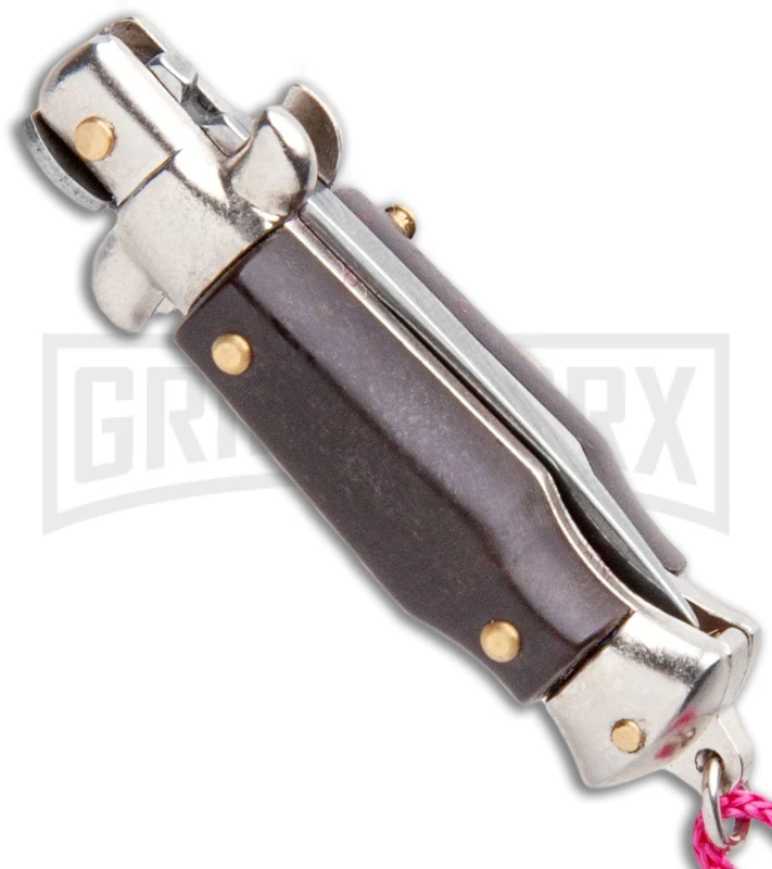 Italian Stiletto Brown Automatic Knife Pink Keychain - Flat Grind 3 Italian Stiletto Brown Automatic Knife Pink Keychain - Flat Grind - Image 3