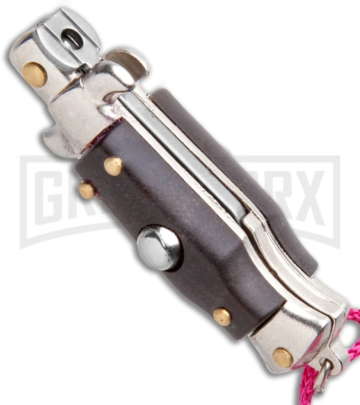 Italian Stiletto Brown Automatic Knife Pink Keychain - Flat Grind 2 Italian Stiletto Brown Automatic Knife Pink Keychain - Flat Grind - Image 2