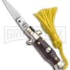 Italian Stiletto Brown Automatic Knife Yellow Keychain - Flat Grind