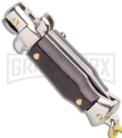 Italian Stiletto Brown Automatic Knife Yellow Keychain - Flat Grind 6 Italian Stiletto Brown Automatic Knife Yellow Keychain - Flat Grind -Deals Blade Master Store SKM Italian Stiletto Keychain Auto Brown Yellow Satin BHQ 102941 jr side large