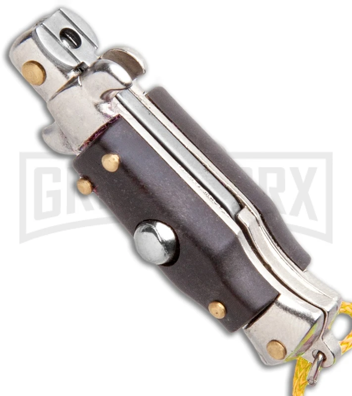 Italian Stiletto Brown Automatic Knife Yellow Keychain - Flat Grind 2 Italian Stiletto Brown Automatic Knife Yellow Keychain - Flat Grind - Image 2