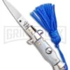 Italian Stiletto Gray Automatic Knife Blue Keychain - Flat Grind