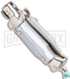 Italian Stiletto Gray Automatic Knife Teal Keychain - Flat Grind 6 Italian Stiletto Gray Automatic Knife Teal Keychain - Flat Grind -Deals Blade Master Store SKM Italian Stiletto Keychain Auto Silver Teal Satin BHQ 102942 jr side large